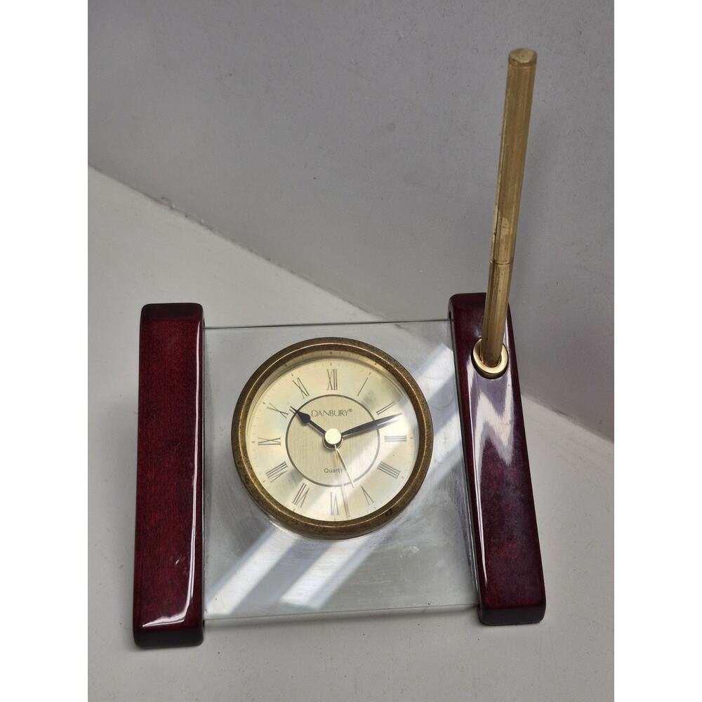 Danbury Mahogany Pen Clock Desk Stand Holder by Things Remembered